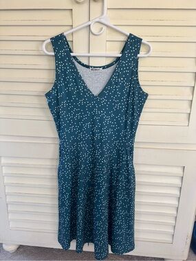 HUHOT Teal Polka Dot V-Neck Midi Dress